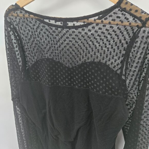 Ambiance Black Semi-Sheer Mesh Polka Dot Long Sleeved Blouse 2x - Picture 4 of 8